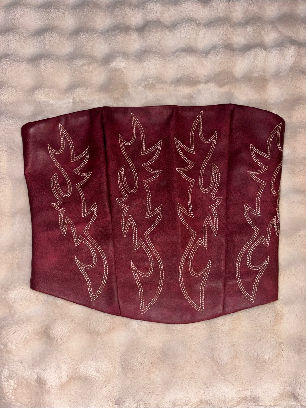 Women's Burgundy Embroidered Faux Leather Corset Crop Top